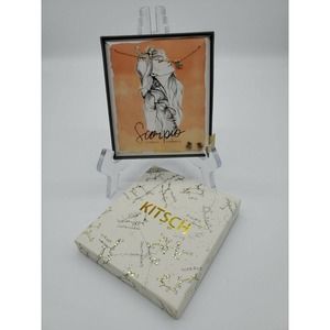 Kitsch Zodiac Charm Scorpio Set 18in Necklace & Earrings 14K Gold Plated